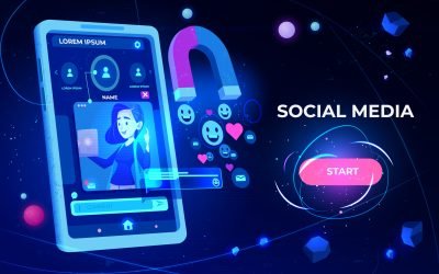 social media web banner. magnet attracting likes